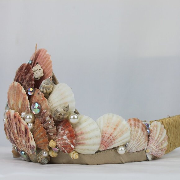 Mermaid Seashell Pearl Crown with Ties Handcrafted main image 8
